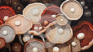 Fancy mushrooms with sinuous patterns, interesting background. photo