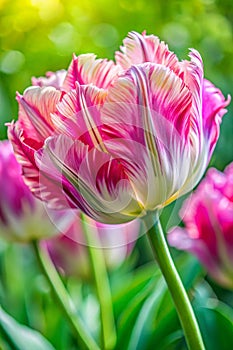 Fancy Striated Pink and Green Parrot Tulip photo