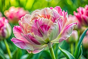 Fancy Striated Pink and Green Parrot Tulip photo