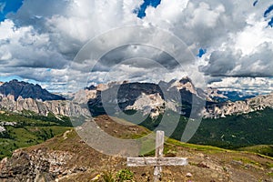 Fanes, Tofana and many other mountain peaks from Col di Lana mountain peak in the Dolomites photo