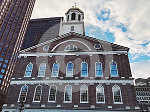 Faneuil Hall exterior with modern office buildings background