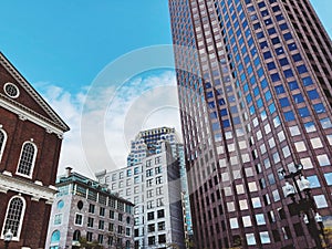 Faneuil Hall exterior with modern office buildings background