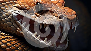 The fangs of a venomous bush viper snake. Generative AI