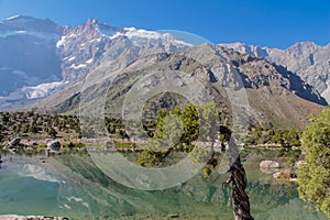 Fann mountains lake. Dry mountains landscape