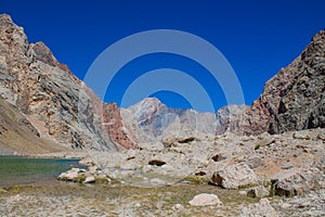 Fann mountains and lake landscape in Tajikistan