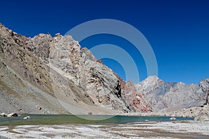 Fann mountains and lake landscape in Tajikistan