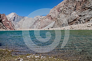 Fann mountains and lake landscape in Tajikistan