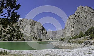 Fann mountains lake in the valley