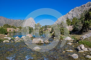 Fann mountains turquoise crystal clear lake