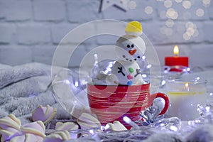 Fanny happy marshmallow, sweet party yummy   creative christmas background, coffee, cream