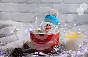 Fanny happy marshmallow,  winter  party yummy   celebration   creative christmas background, coffee, cream