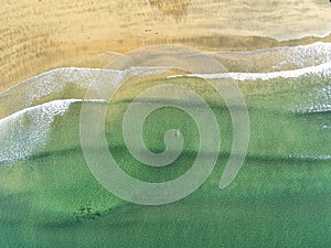 Fanore beach and Atlantic ocean, Aerial view, Water and sand texture. Warm sunny day