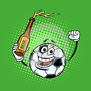 Fans with a bottle of beer. Football soccer ball. Funny characte