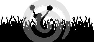 The fans cheering along with the cheerleader silhouette. Crowd. Sport. Vector illustration photo