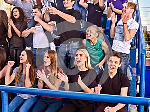 Fans cheering in stadium. Group people wait your favorite team.