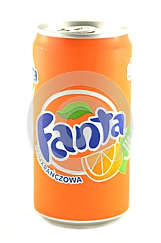 Fanta drink in a can isolated on white background.