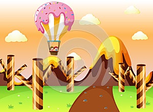 Fantacy land with candy balloon and waffle trees photo