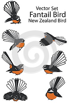 Fantail bird vector art set