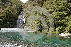 Fantail Falls on Haast Pass New Zealand