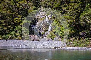 Fantail Falls at Mt Aspiring National Park, New Zealand.