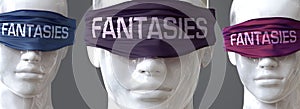 Fantasies can blind our views and limit perspective - pictured as word Fantasies on eyes to symbolize that Fantasies can distort