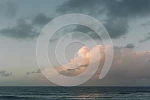 Fantastic abstract blue color of twilight white cloud and sky above ocean