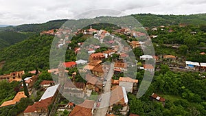 Fantastic aerial view of old touristic Sighnaghi town in Georgia, traveling