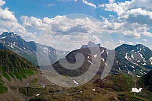 Fantastic alpine scenery at the Arlberg pass in Austria seen from a small plane photo