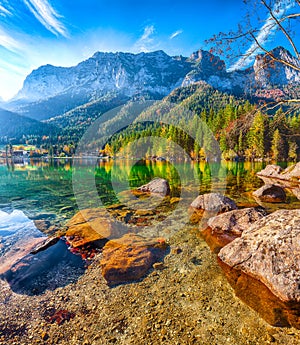 Fantastic autumn sunny day on Hintersee lake