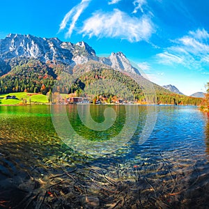 Fantastic autumn sunny day on Hintersee lake