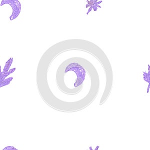 Fantastic beasts wax crayons seamless pattern on white isolated background. Textural and mythological repeating pattern. Design