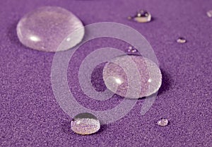 Fantastic and Beautiful Macro Photo of Water Droplets on Purple Background. Beautiful Transparent Rainwater Drops, Macro, Copy Spa