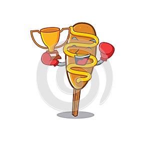 Fantastic Boxing winner of corn dog in mascot cartoon design