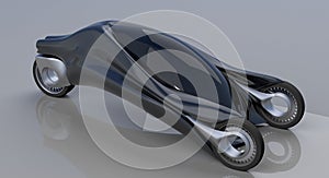 Fantastic car concept of the future electro three wheels. 3D rendering