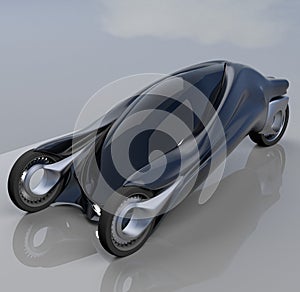 Fantastic car concept of the future electro three wheels. 3D rendering