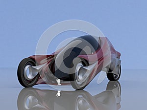 Fantastic car concept of the future electro three wheels 3D rendering