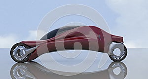 Fantastic car concept of the future electro three wheels 3D rendering