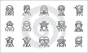 Fantastic characters line icons. linear set. quality vector line set such as reaper, doppelganger, pirate, wizard, pirate, ogre, photo