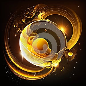 Fantastic circular space worlds, beautiful wallpaper in yellow-orange colors