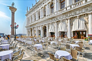 Fantastic cityscape of Venice with San Marco square with Column of San Teodoro and Biblioteca Nazionale Marciana