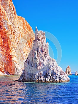 The cliffs and rock formations of Polyaigos, an island of the Greek Cyclades