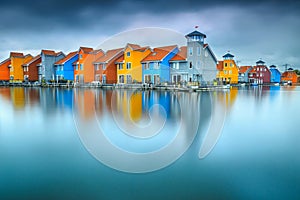 Fantastic colorful buildings on water, Groningen, Netherlands, Europe