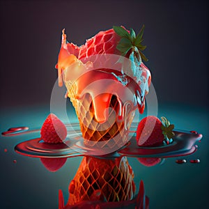 Fantastic colorful fruit ice cream with syrup splashes concept made by generative AI