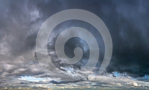 Fantastic dark thunderclouds, sky panorama