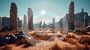 Fantastic and Exotic Allen Planet's Environment with Stone Pillars