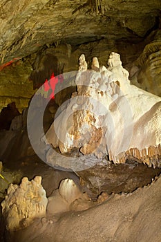 Fantastic extraordinary natural speleothem in big cave in New Athos, Abkhazia