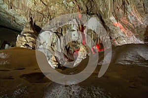 Fantastic extraordinary natural speleothem in big cave in New Athos, Abkhazia