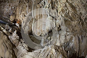 Fantastic extraordinary natural speleothem in big cave in New Athos, Abkhazia