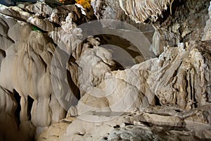 Fantastic extraordinary natural speleothem in big cave in New Athos, Abkhazia