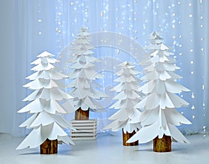 Fantastic forest of paper Christmas trees